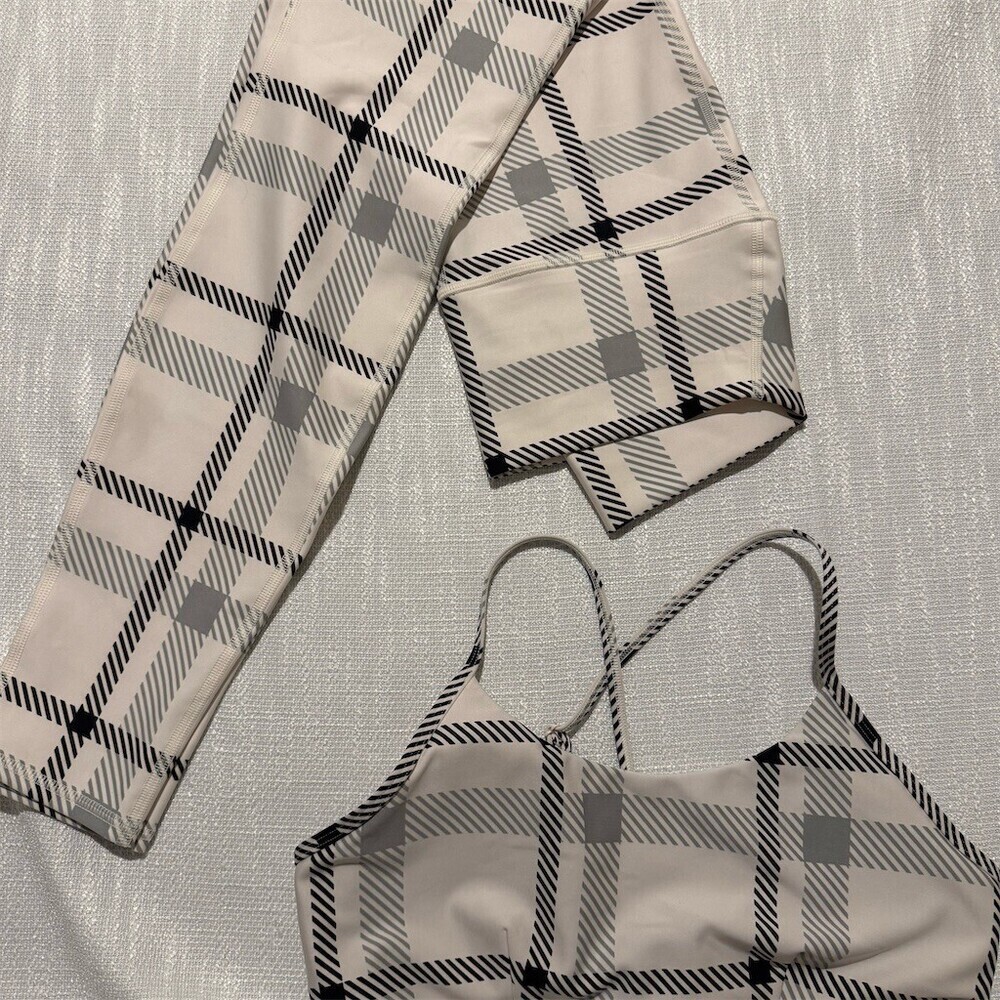 Alo Yoga Airlift Plaid 2pc Set Womens L High-Waisted Leggings + Bra - Picture 1 of 7